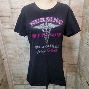 Nursing Rhinestone Graphic Tee - Black